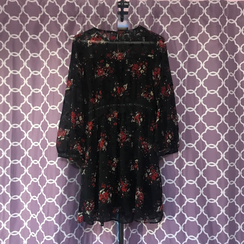 zara black dress with lace and stud embellishments